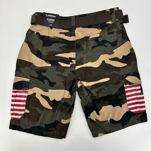 Carbon Camo Cargo Shorts Mens 34 American Flag Pockets Camouflage Patriotic